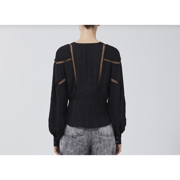 IRO Paris Size 40 US 8 Black Lace Pleated Crepe The Chine Blouse Boho Minimalist - Picture 2 of 16